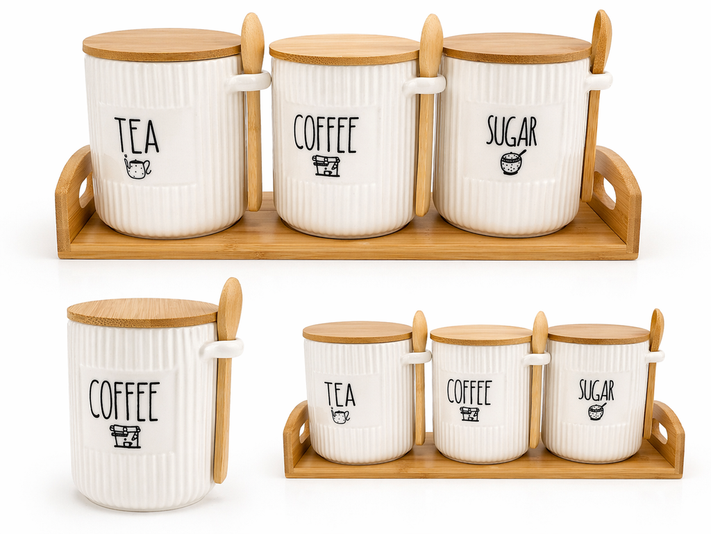 طقم Tea , Coffee , Suger بمعلقه خشب
