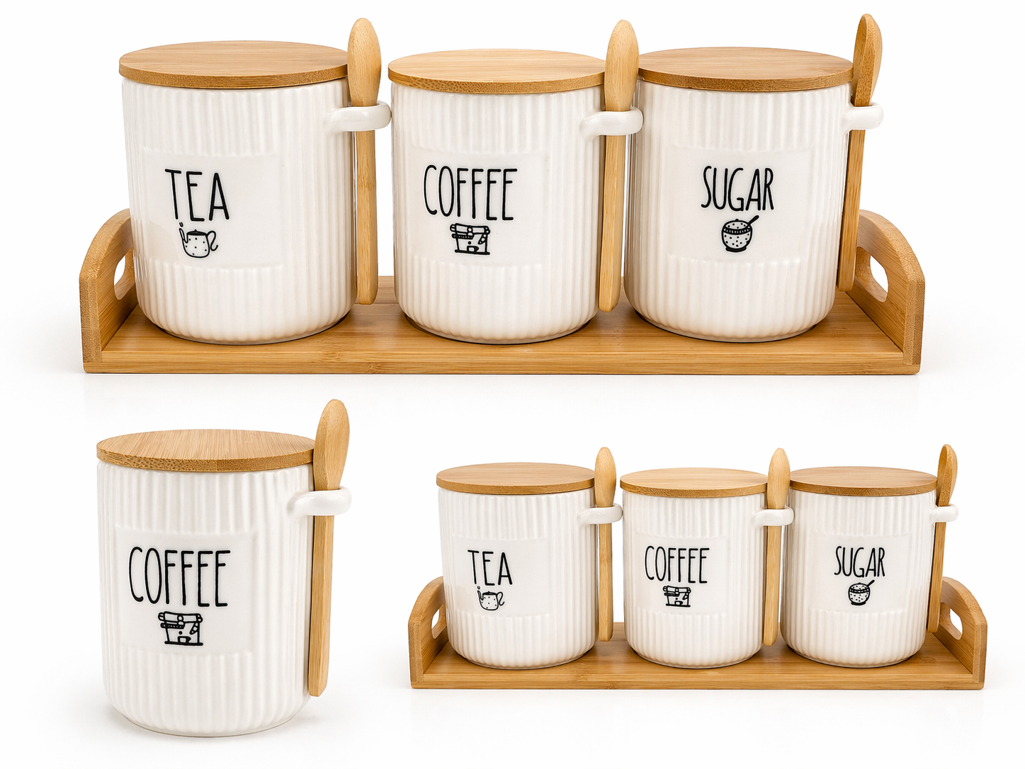 طقم Tea , Coffee , Suger بمعلقه خشب