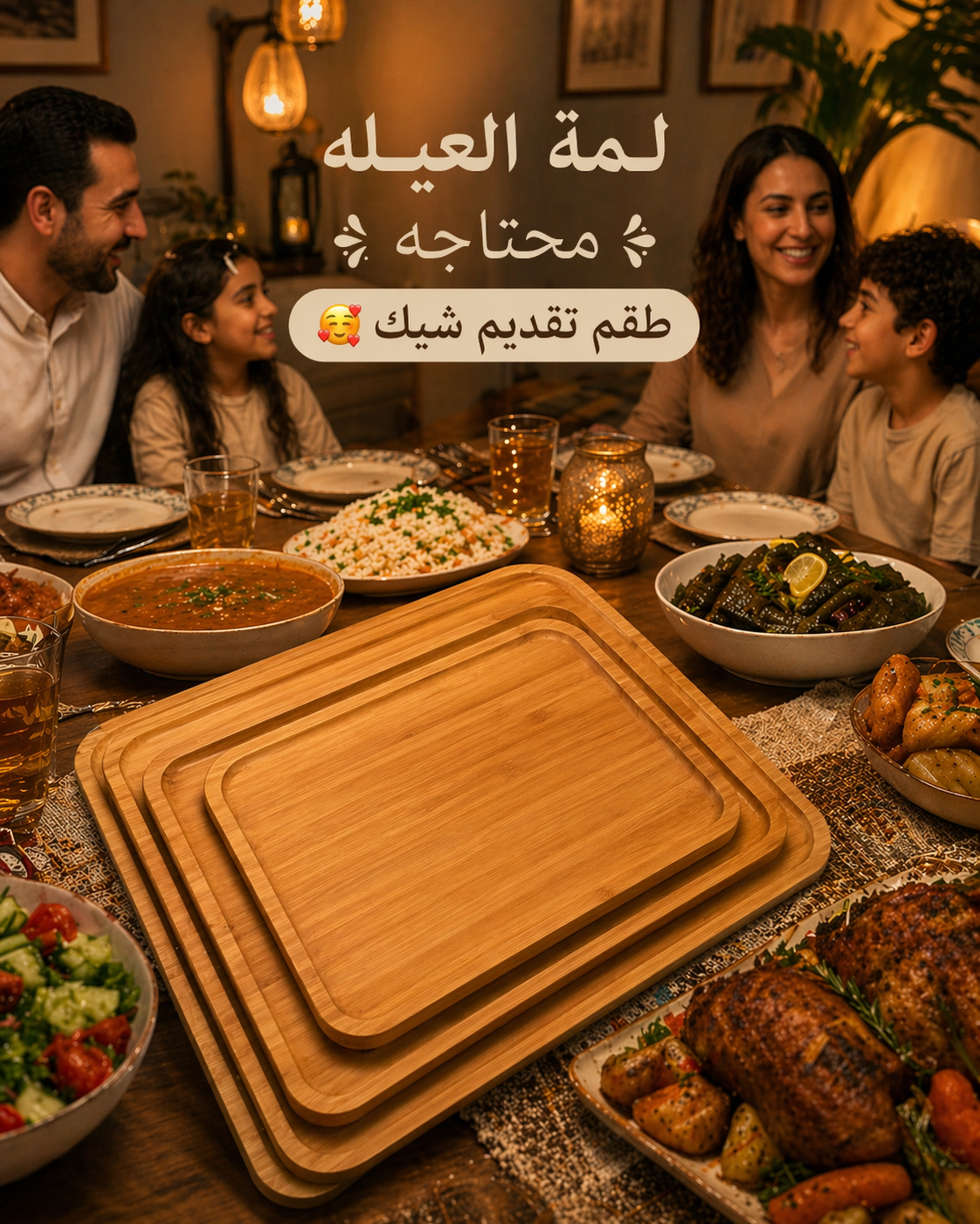 طقم صواني خشب بامبو مستطيل 3 قطع