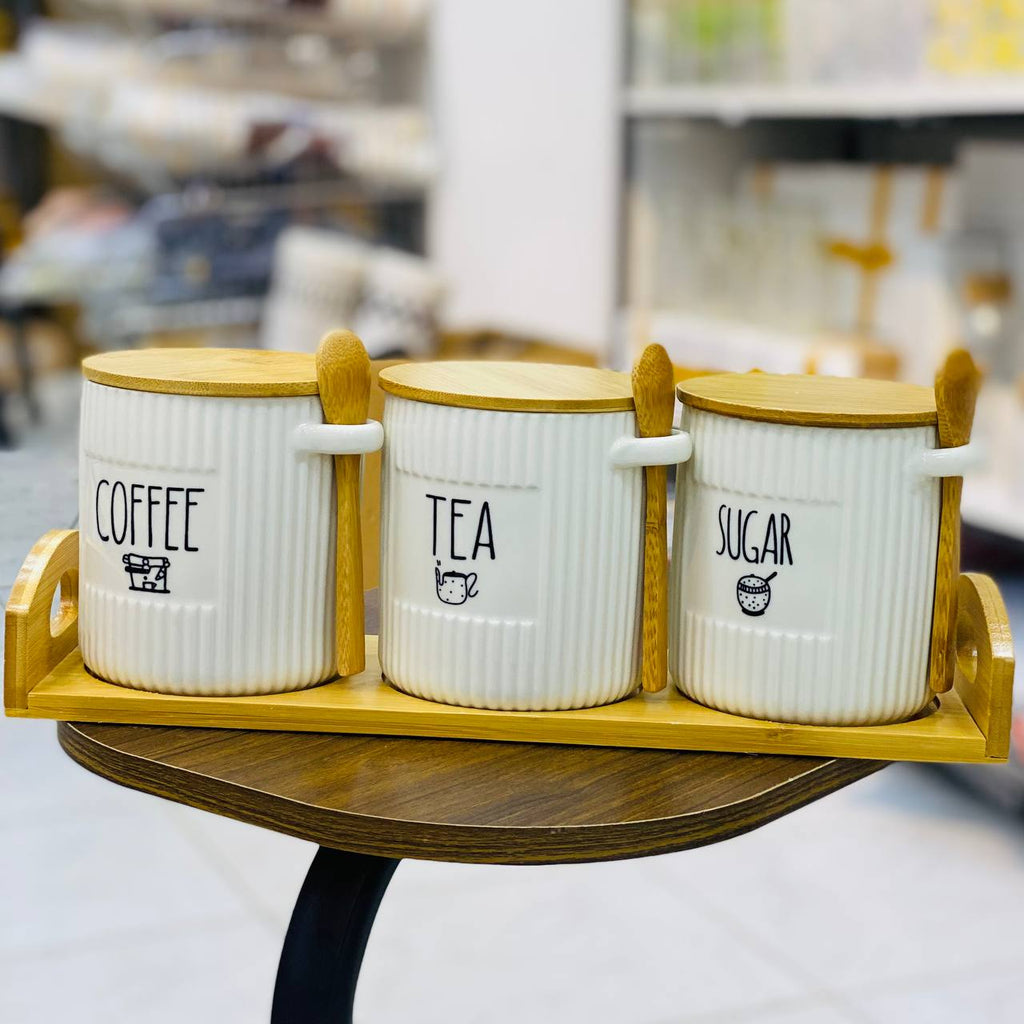 طقم Tea , Coffee , Suger بمعلقه خشب